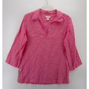 St Tropez West Top Small Linen Blouse Chambray Peasant Lagenlook